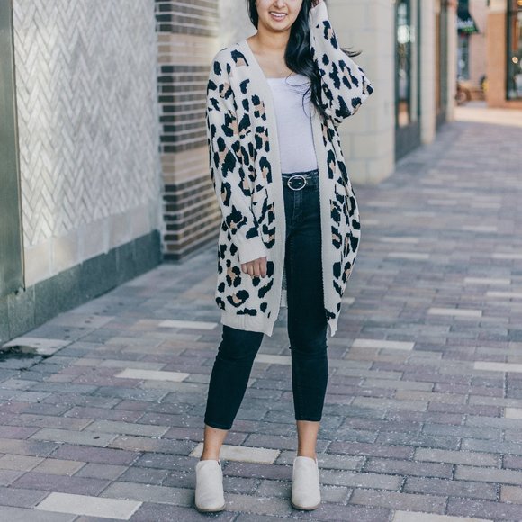 JODIFL Sweaters - Jodifl Leopard Print Knit Cardigan in Cream